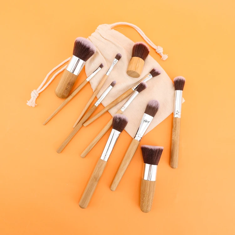 

customized private label 11pcs professional foundation bamboo handle makeup brushes set