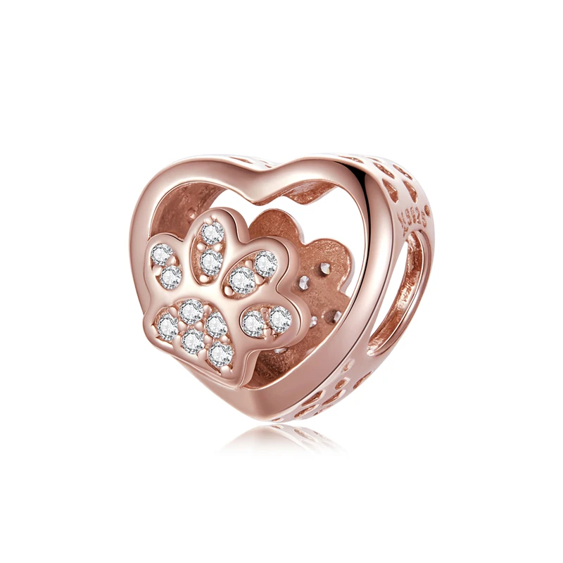 

SCC1191 925 Sterling Silver Cat Love Heart-shape Paw Footprints Heart Charms