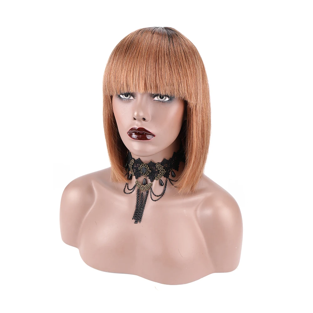 

Gold Silk Straight Pixie Haircut Human Hair Wig with Bangs bob wig human hair