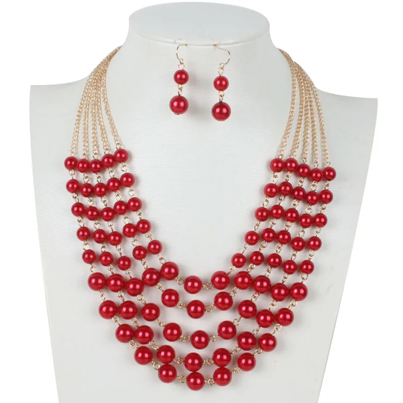 

T6020 High quality Fashion women pearls jewelry set beads necklace and earrings set