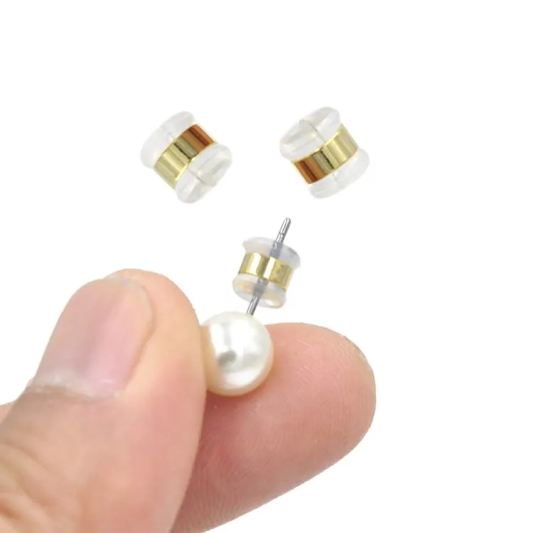 

Silicone hamburger ring ear plug transparent non-slip ear studs cylindrical sleeve copper ring white gold earrings back buckle, As shown