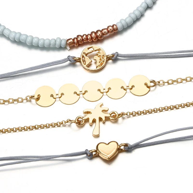 

Tocona Beads Bangles for Women Fashion Vintage Heart Compass Gold Color Chain Bracelets Sets Jewelry