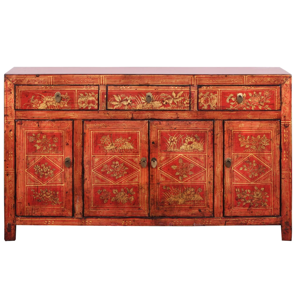 
chinese antique furniture wedding wardrobe East Art storage cabinet unique solid wooden painted furniture display cabinet 