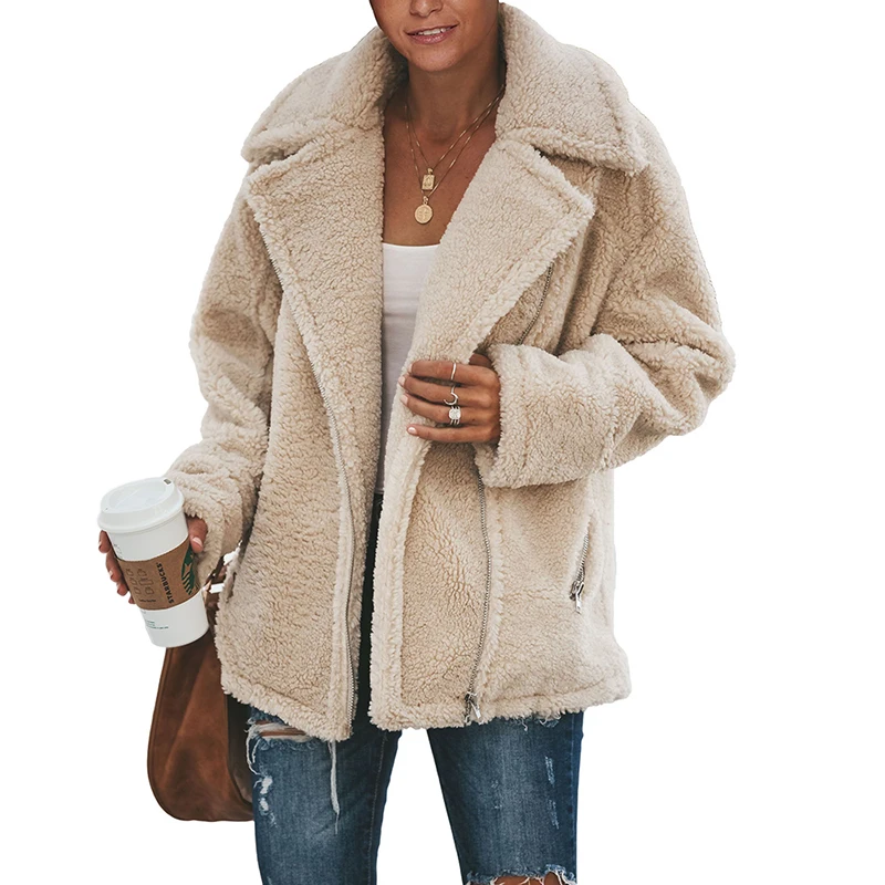

Women Winter Pocketed Sherpa Zipper Thick Jacket Coat, Customized