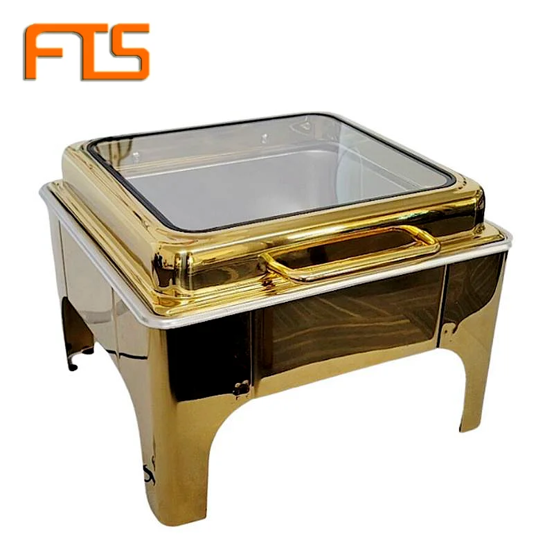

FTS Gold Buffet Luxury Food Warmer Serving Dishes Stand Saving Chafer Set Catering Equipment Chafing Dish