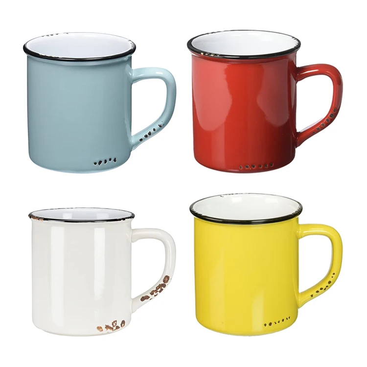 

color glaze nostalgic style imitation enamel look pottery cup milk coffee enamel looks ceramic mug