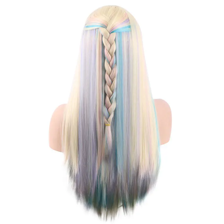 

Long Straight Colorful Gradient Braids Hair Anime Comic Exhibition Cosplay Hair High Temperature Silk Game COS Game Wigs, Pic showed