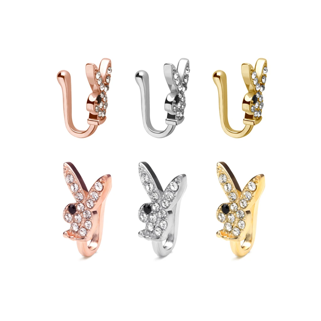 

NUORO Hot Sale Bunny Nose Clip Cute Rabbit Nose Cuff Zircon Non Piercing Body Jewelry Wholesale Faux Nose Ring, Silver/gold/rose gold