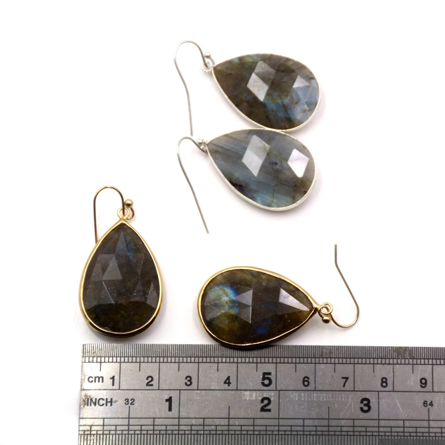 

Wholesale Sterling Silver 925 Earrings Natural Drop Labradorite Gemstone Earring Bohemian Jewel Dangle Hopp Earrings Jewelry, Silver earrings