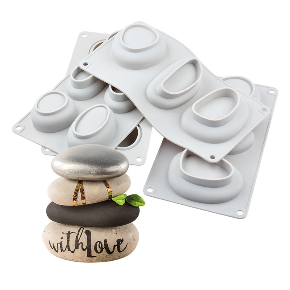 

Hot Sale Elliptical Pebble Stone Shape Candle Silicone Molds 3D stone Shapes DIY Handmade Cake Mousse molds, As the picture
