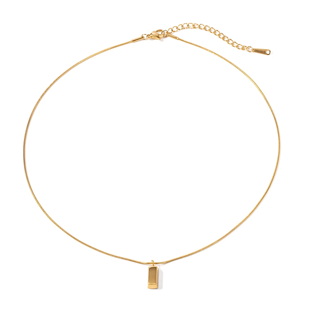 

Waterproof 18K PVD Gold Plated Thin Snake Chain Simple Stainless Steel Brick Square Pendant Necklace for Women