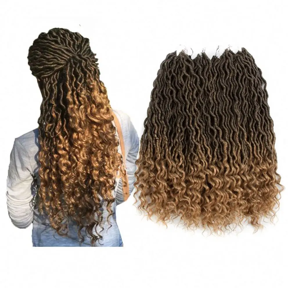 

MYZYR wholesale 20inch synthetic 24 stands with curly ends wavy jumbo braid goddess crochet faux locs hair extensions