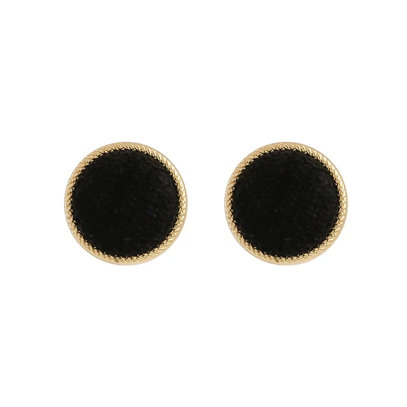 

JUHU Autumn Winter Simple Joker Flannel Buttons Earrings Women's Net Red Temperament Retro Round Earrings S925 Sterling Silver