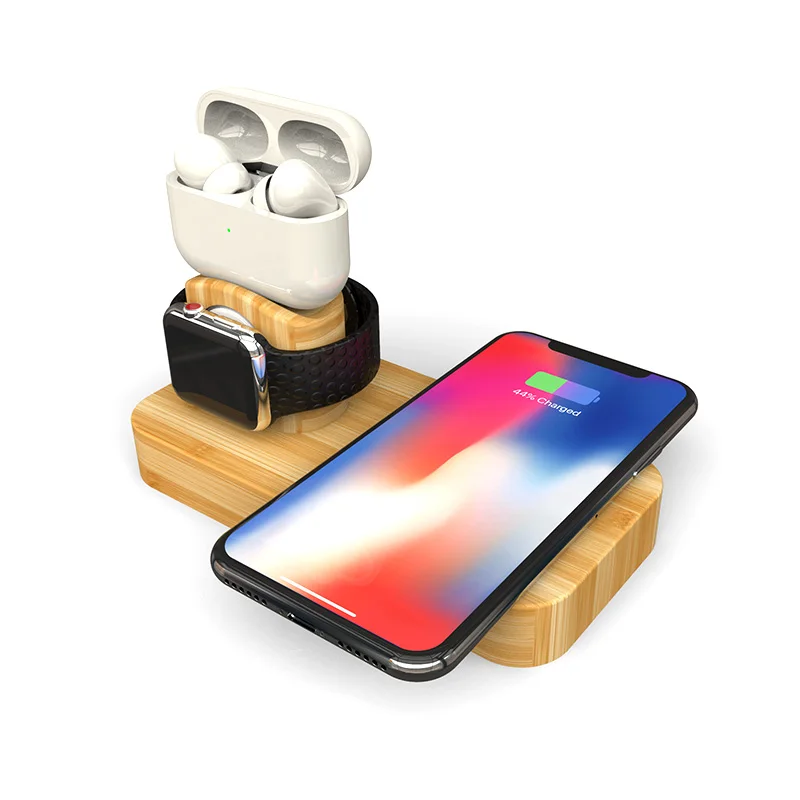 

charging station dock qi fast 3 in 1 bamboo wireless charger for apple watch series