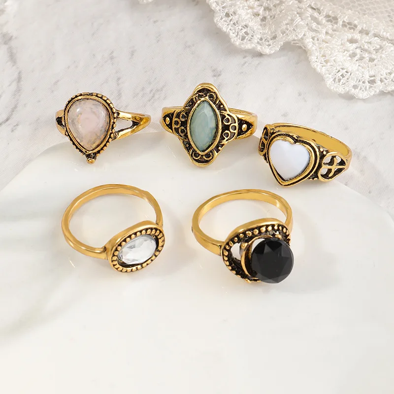 

Wholesale Bohemian Heart Gold Eternity Rings Gemstone Ring Gold For Women