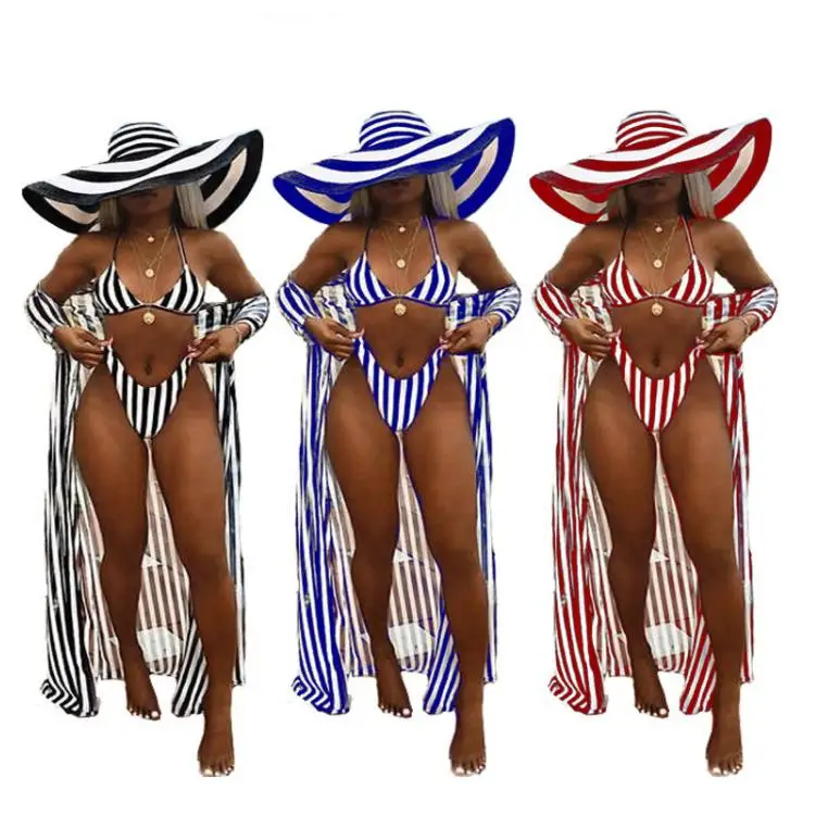 

2021 Summer Women Sexy Swimwear Beachwear 3 Piece Swimsuit Bikini Cover Ups One Piece Bathing Suit