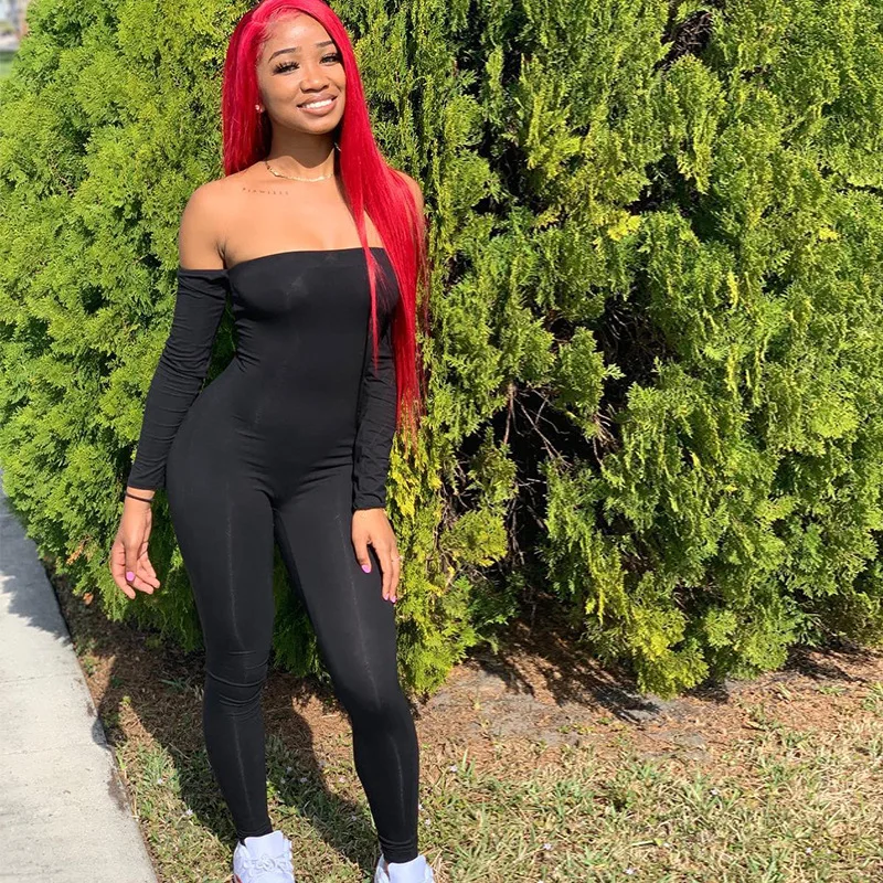 

Basic Stretchy Jumpsuits Women 2021 Spring Casual Solid Neck Adjustable Sleeve Backless Rompers Female Sporty Out