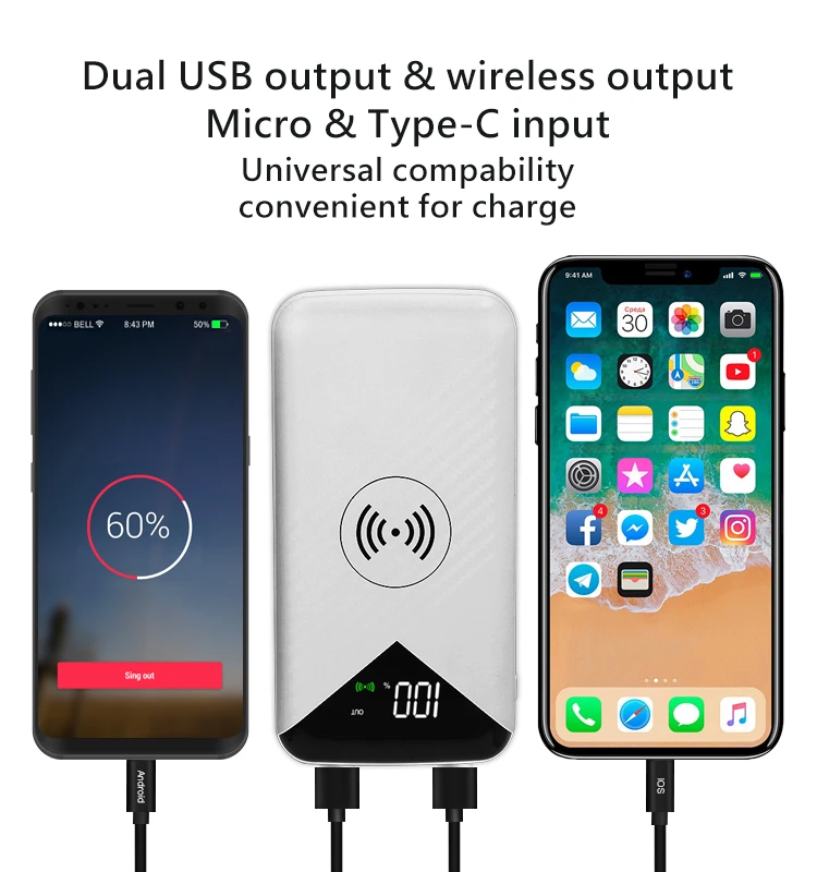 New Power Bank Mobile Phone Portable Power Bank 10000Mah Charger Qi Wireless Power Bank With LED digital display - ANKUX.COM