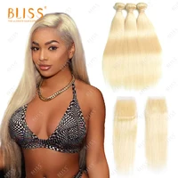

Bliss Raw Color 613 Human Hair Bundles Blonde Cuticle Aligned Virgin Hair Extension Meches Humain Bundles with Closure