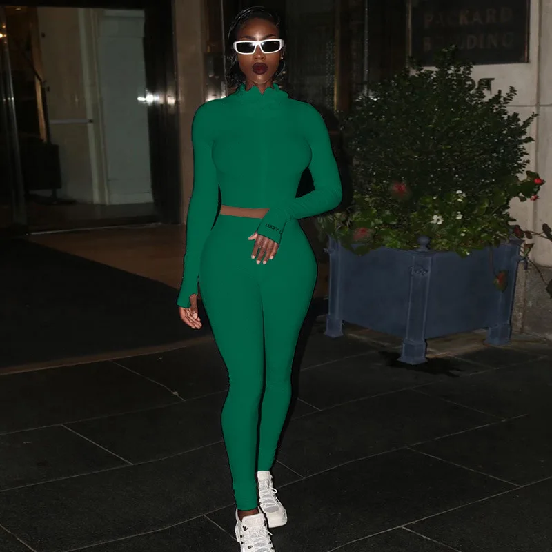 

2021 womens lucky label bodycon 2 piece pants set long sleeve fall two piece sets women clothing