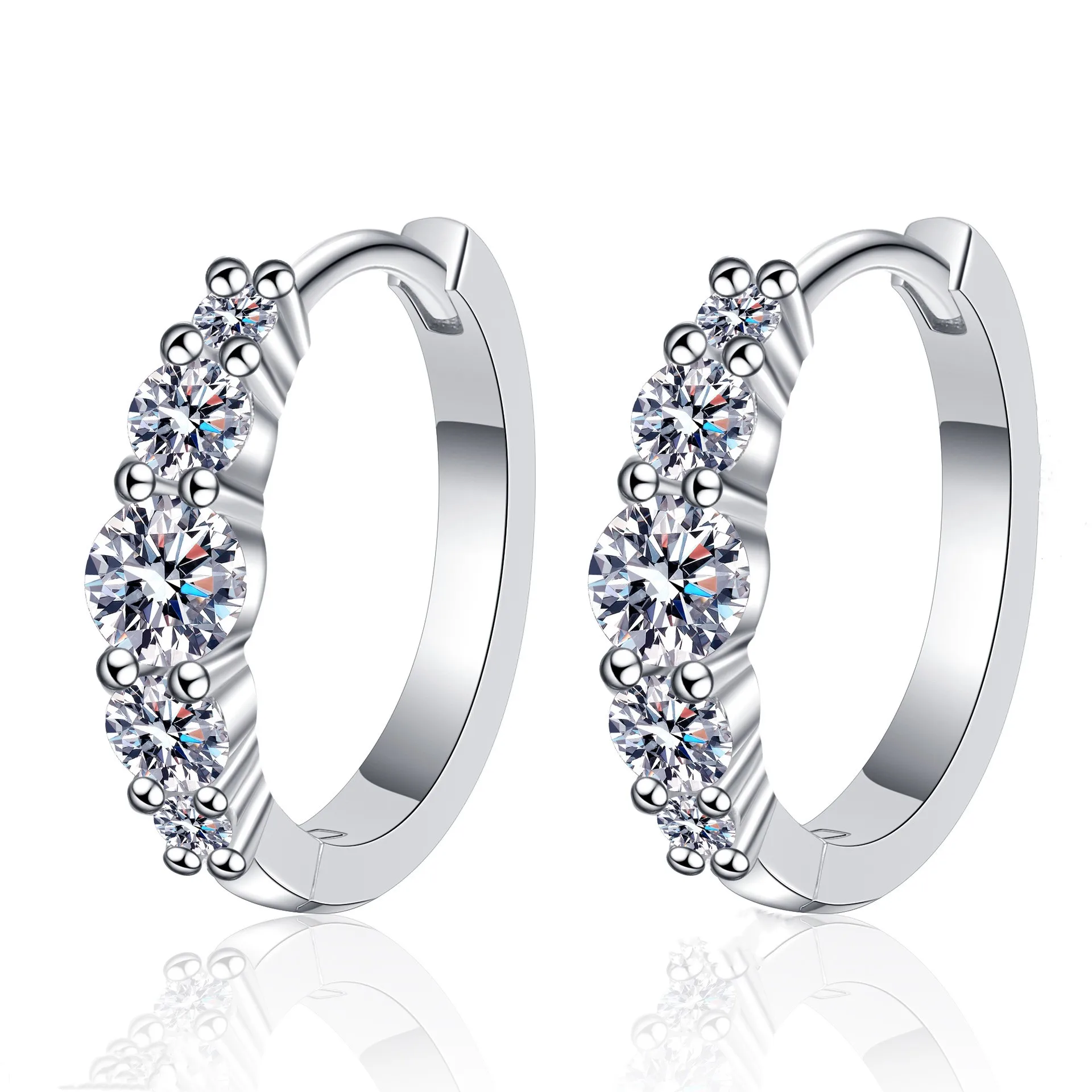 Fashion Design 925 Sterling Silver 1.12Carat D Color Moissanite GRA Certificate 18K White Gold Plated Moissanite Hoop Earrings