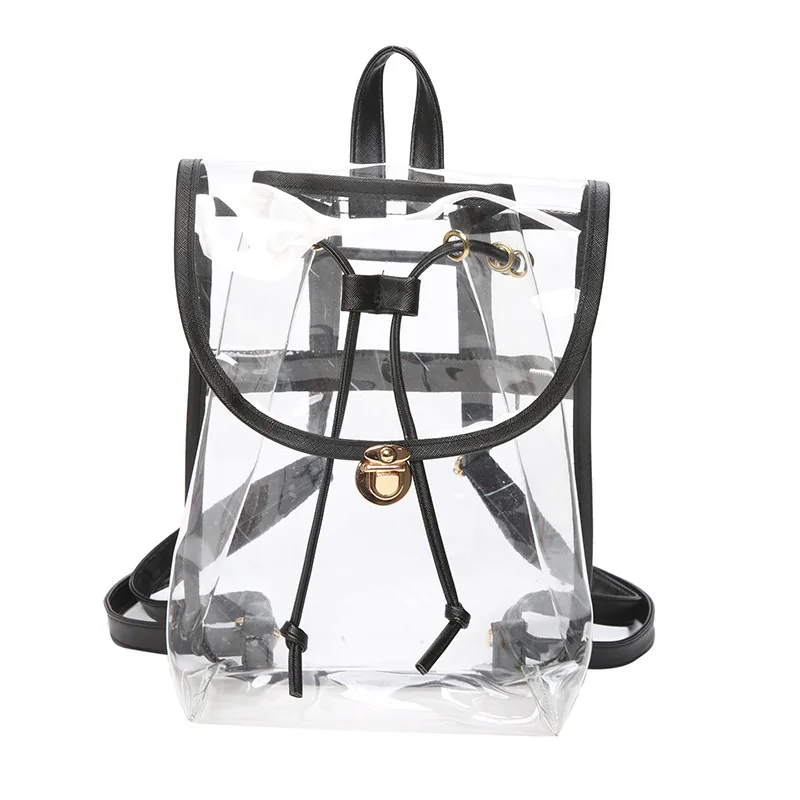 

2023Promotional Gift Custom Printed Design Small School Marketing Waterproof Transparent PVC Clear Backpack Drawstring Pouch Bag