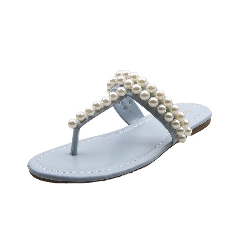 

2021New type fashion soft ladies sandals dazzling pearl flip flops, Customized color