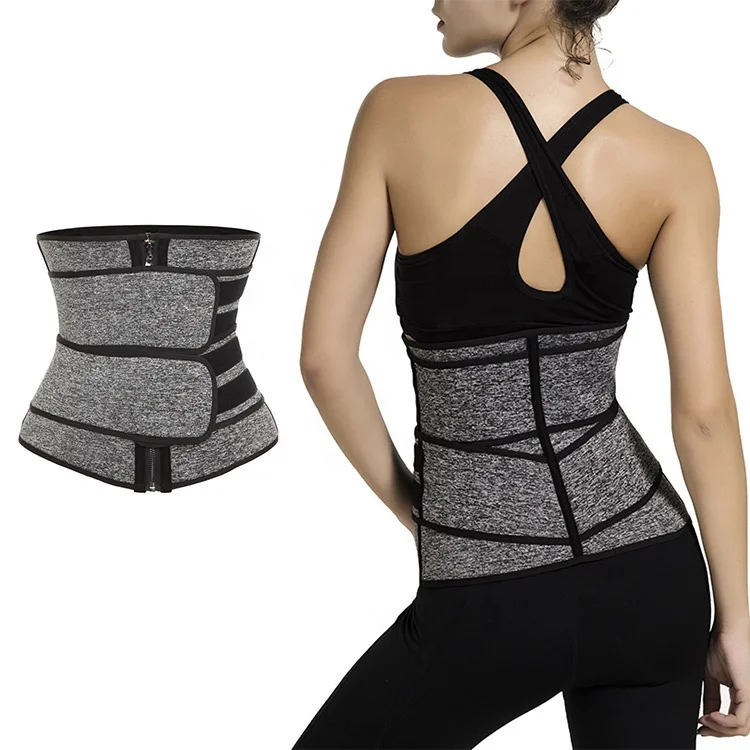 

Hot Sale Double Straps Waist Shaper Adjustable Women Slimming Neoprene Sauna-like Sweat Custom Waist Trimmer, Grey