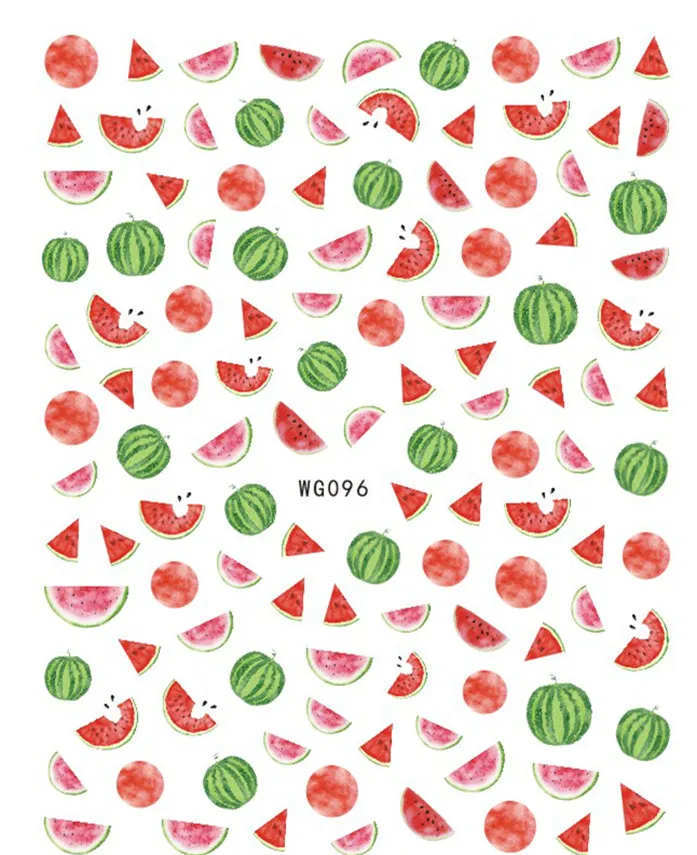 

Nail Art Stickers Decals Summer Fruits nail stickers Corn Watermelon Orange Pitaya Water Transfer Decals, As picture