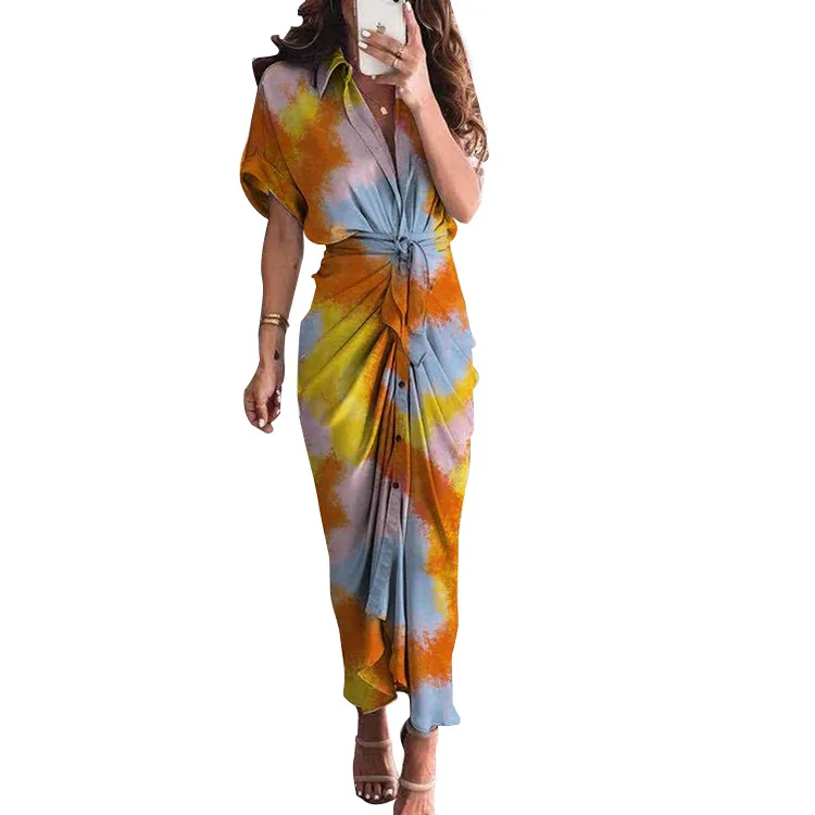 

Cross-border foreign trade women's wear autumn 2021 Amazon hot style fashion temperament sexy tie floral dress spot