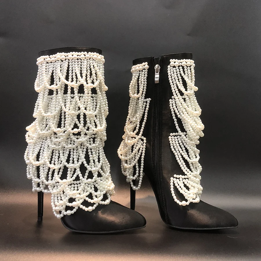 

Pearl decorated high heel trendy sexy ladies boots shoes for winter