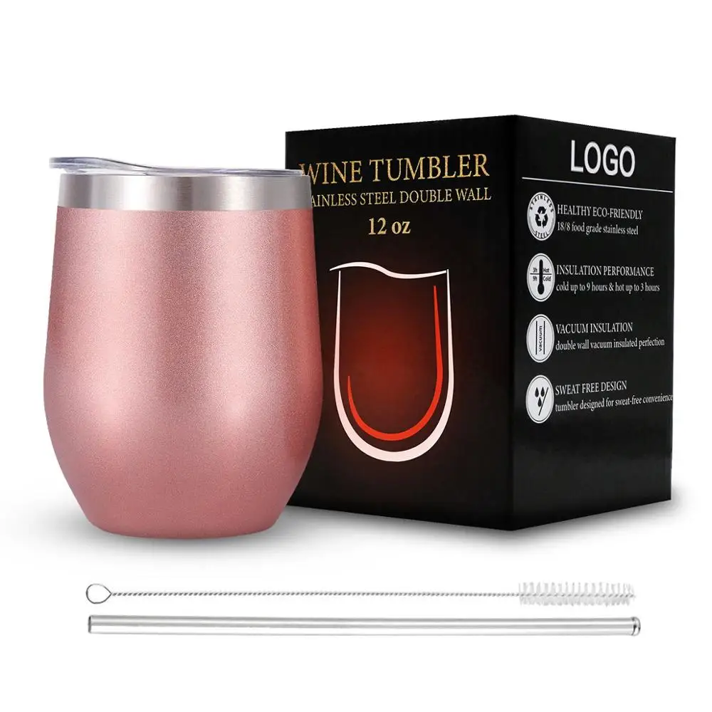 

Wine Tumbler Travel Mugs OEM Logo with Lid Dropshipping Vacuum Thermal Metal Custom Reusable Stainless Steel Double Wall 12oz, Customized color