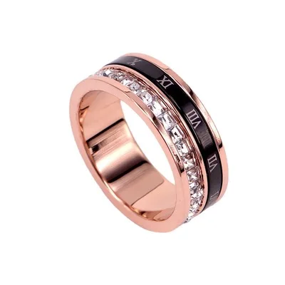 

2021 Fashion Roman Numerals Spinner Ring Tik Tok Rose Gold Diamond Couple Fidget Ring Stainless Steel Anti Anxiety Ring for Men