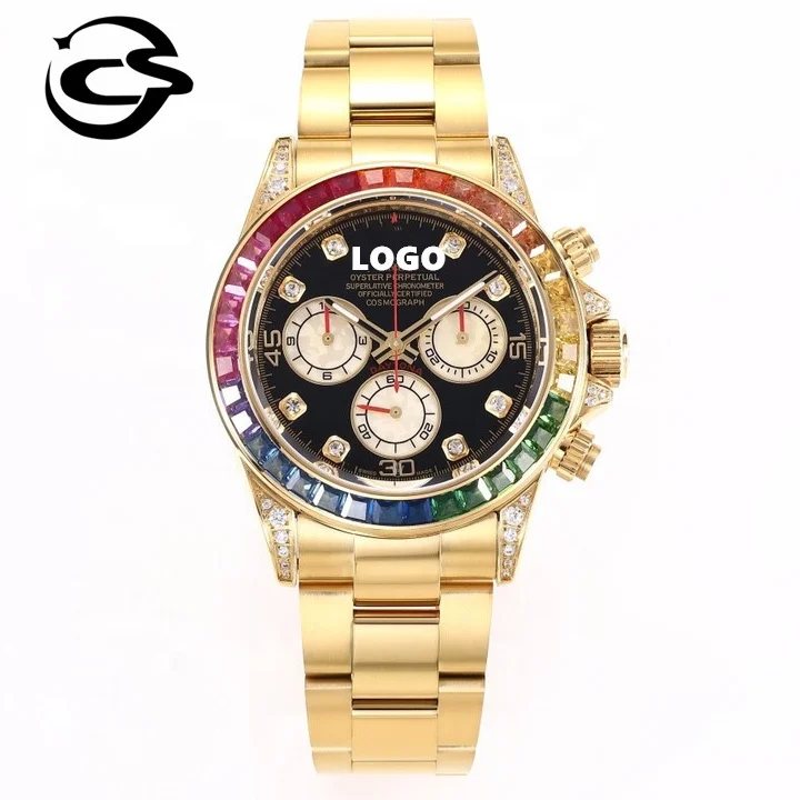 

Diver luxury mechanical watch 904L steel ETA 4130 Timing movement rose gold 116595 rainbow circle gemstone diamond brand watch