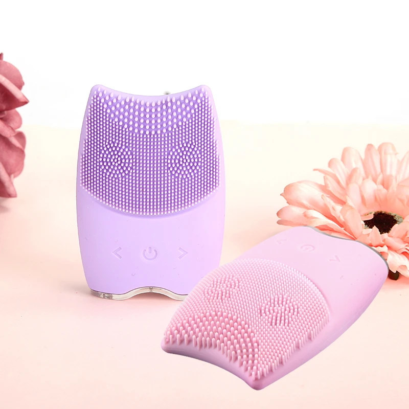 

Wholesale ion charging silicone charging cleaning brush waterproof cleaning brush, Pink, blue and purple