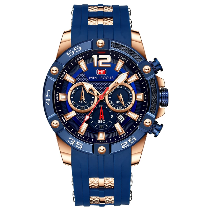 

MINI FOCUS 0349 G Luxury Green Silicone Band Men Army Watches Water Resistant Military Chronograph Sports Watch In Wristwatch