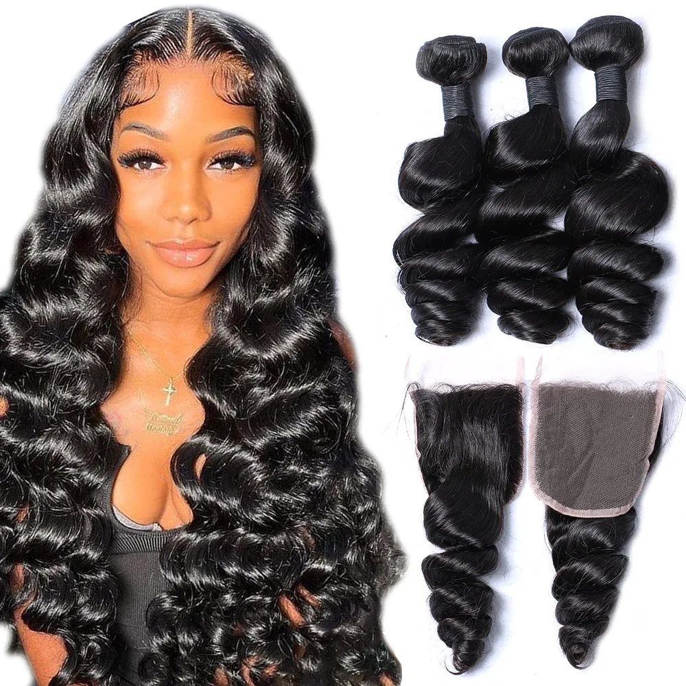 Grade 12A Remy Hair Extensions Double Drawn Indian Bundle Closure Cash Delivery Cuticle Aligned Loose Wave Human Highest Quality