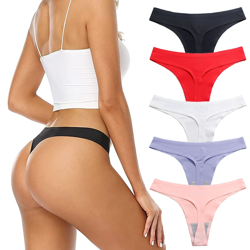 

Women Comfortable Ice Silk No Trace One Piece Of Thongs Large Us Size Beauty Ladies Panties Thong Seamless Thongs, Picture shows