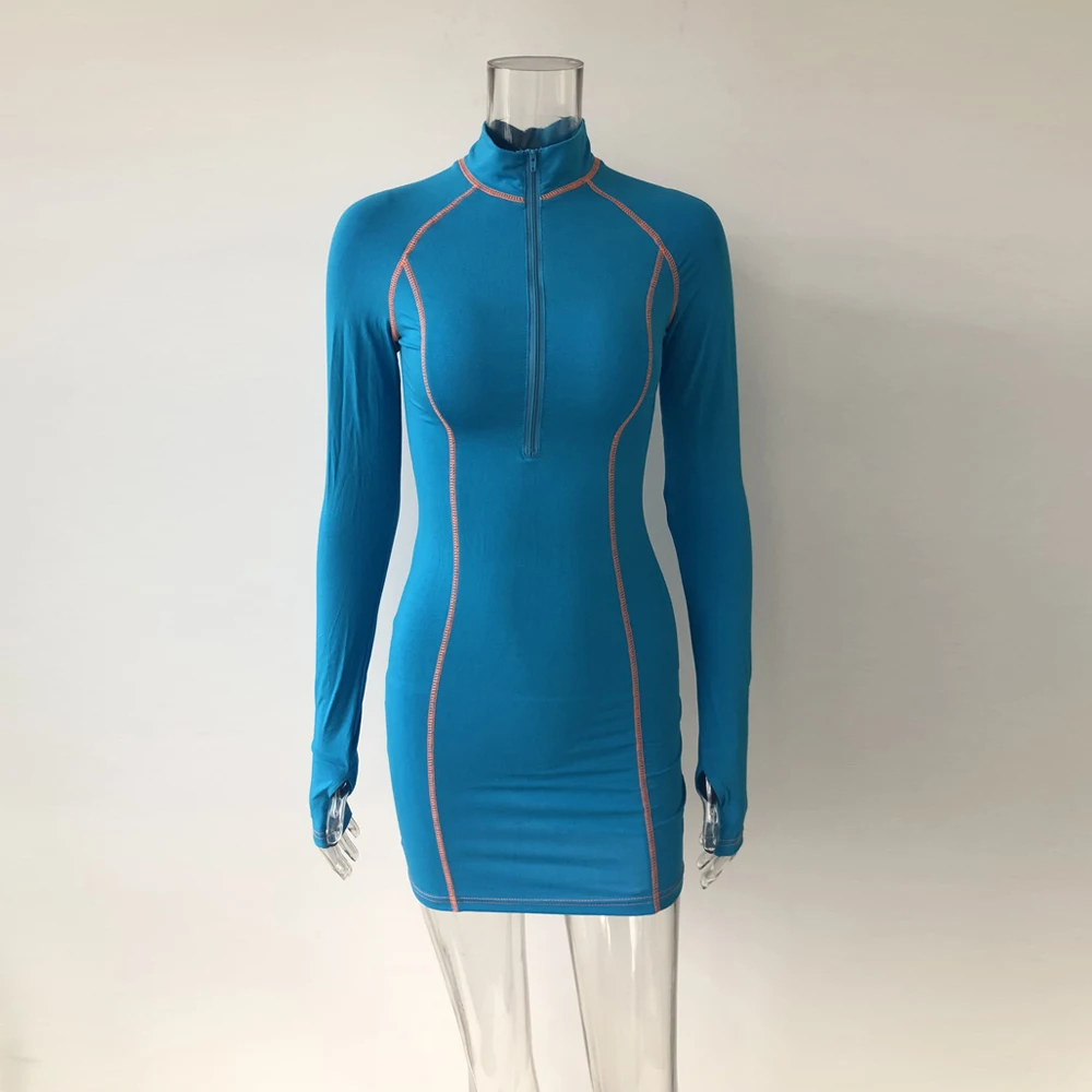 
8037 Factory wholesale fashion black gray long sleeve dress 