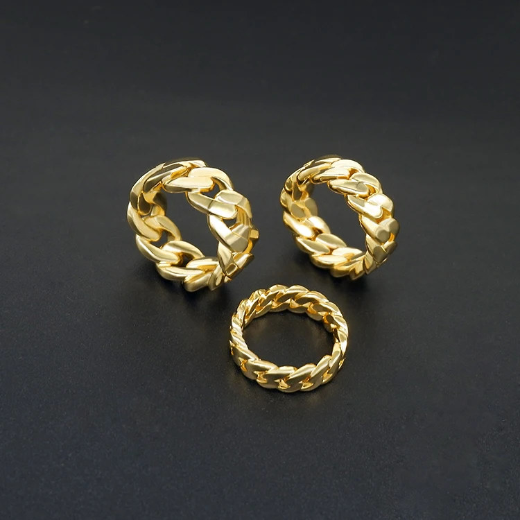 

6mm 8mm 10mm brass 18k gold punk cuban link ring women, Picture