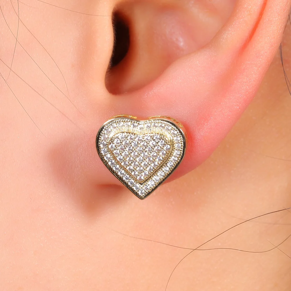 

Hip Hop Simple Temperament silver 925 Moissanite iced out Double Heart shaped Stud Earrings New Trend Retro Earrings