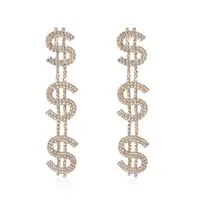 

Unique Dollar Crystal Earrings Long Drops For Women Fashion Money Dangle Statement Earrings Shiny Rhinestone Jewelry Earrings