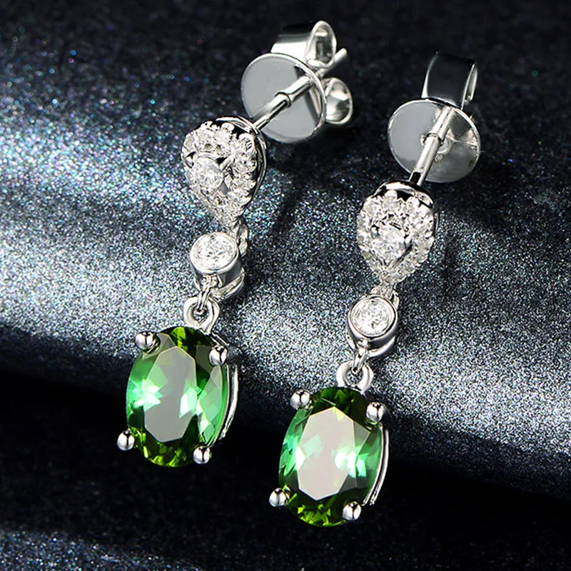 

European Fashion Geometric Diamond Dangle Earrings Oval Green CZ Zircon Drop Earrings For Party