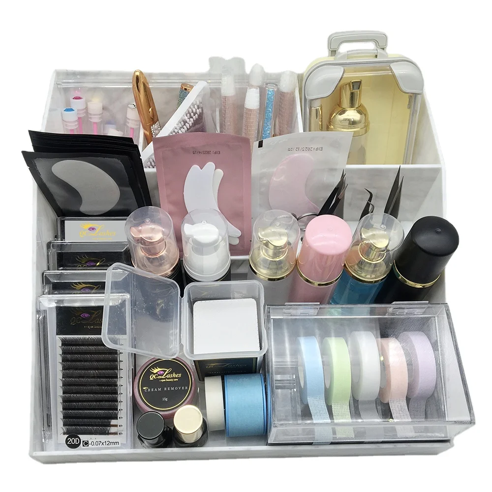 

Wholesale OEM/ODM Extension Eyelash Organizer Acrylic White Marble Lash Organizer With Tweezers Holder Makeup Display Lash Box