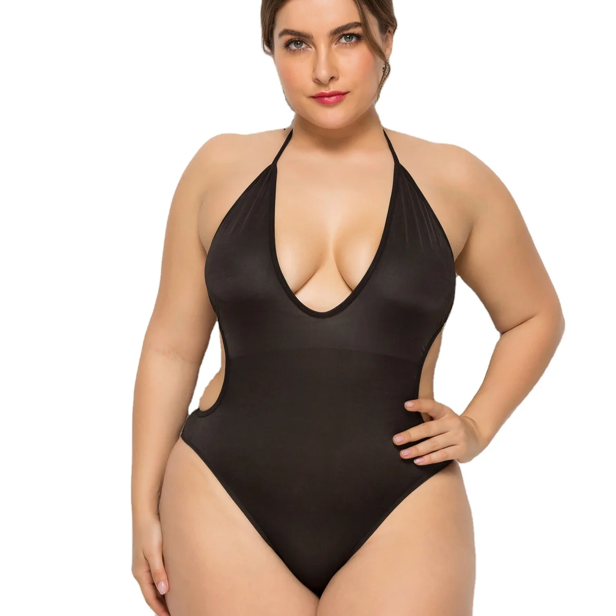 

Designer swimsuit women's open back suspender sexy swimsuit V-neck show thin large size one piece swimsuit fat mm Bikini Swimsui