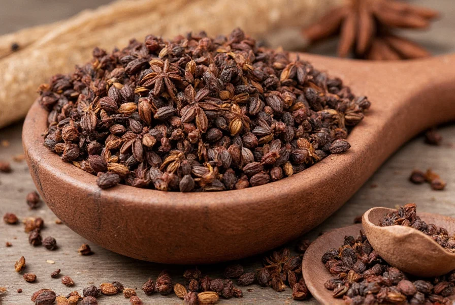 Anise seeds arranged around traditional dishes from various cultures that use this spice
