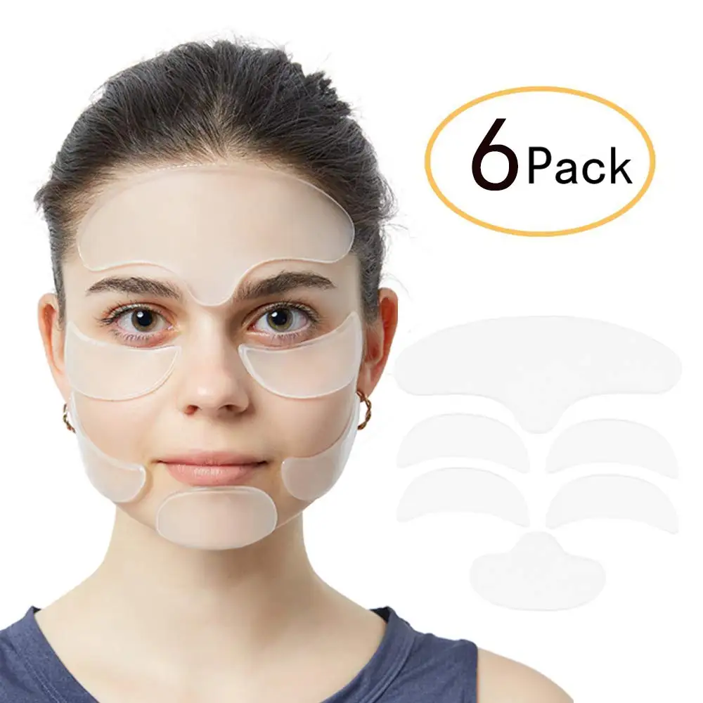 

Amazon hot sale 6 Pieces Reusable silicone Anti Wrinkle Eye Face Pad Facial patches for face wrinkles, Clear