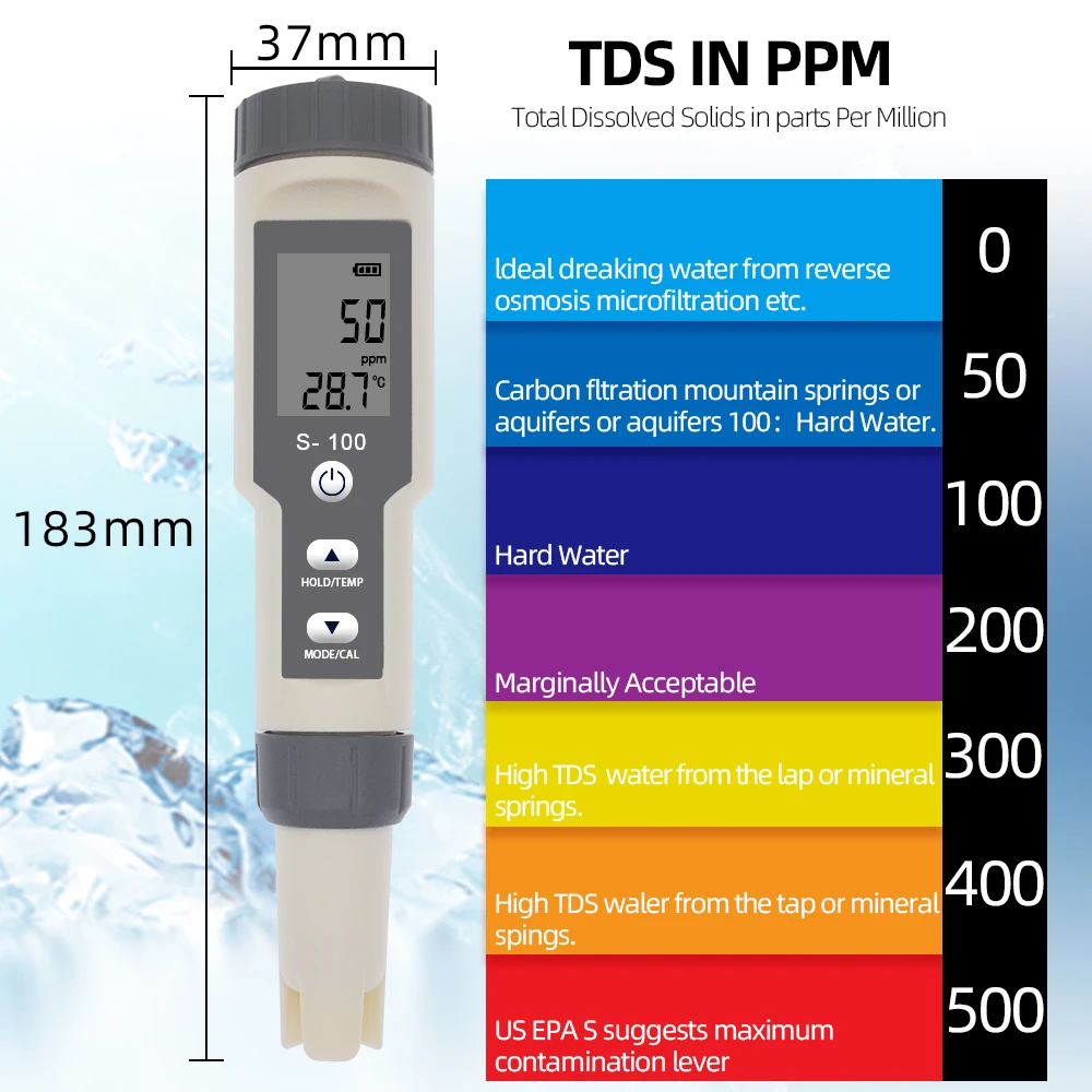 3 In 1 Digital Tds/temp/salinity Tester S-100 Waterproof Tds Pen ...