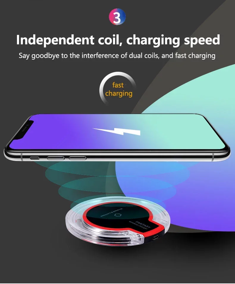 Crystal K9 Wireless Charger For iphone X/XS MAX Qi Fast Charge Wireless Charging Base Transmitter Round for Android Mobile Phone