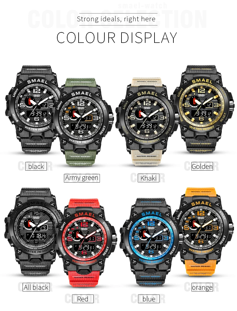 SMAEL 1545D relojes hombre Top Cool Black Analog Digital Boy Brand Wrist Watch Shockproof Watches For Men Luxury